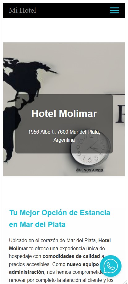 proyecto pagina web para el hotel Molimar - Vista móvil